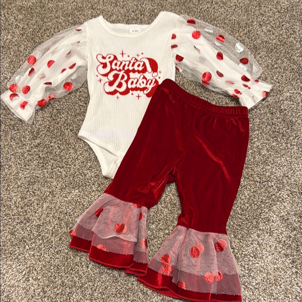 Santa Baby Outfit with Red Polka Dots